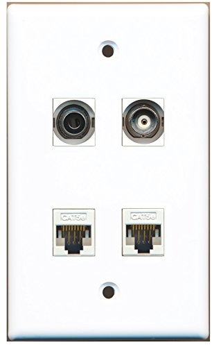 RiteAV - 1 Port 3.5mm 1 Port BNC 2 Port Cat5e Ethernet White Wall Plate