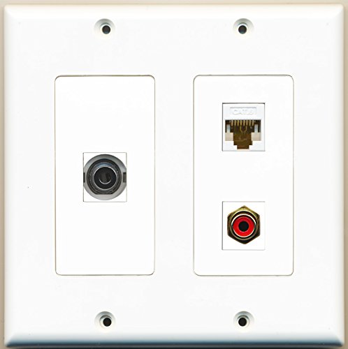 RiteAV - 1 Port RCA Red 1 Port 3.5mm 1 Port Cat6 Ethernet White - 2 Gang Wall Plate