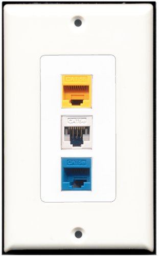 RiteAV - 1 Port Cat5e Ethernet White 1 Cat5e Ethernet Blue 1 Cat5e Ethernet Yellow Wall Plate Decorative