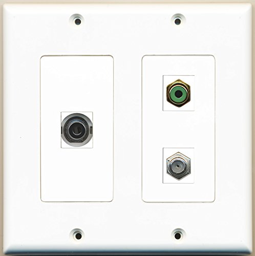 RiteAV - 1 Port RCA Green 1 Port Coax Cable TV- F-Type 1 Port 3.5mm - 2 Gang Wall Plate
