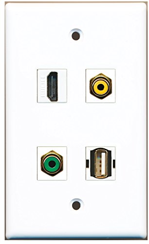 RiteAV - 1 Port HDMI 1 Port RCA Yellow 1 Port RCA Green 1 Port USB A-A Wall Plate