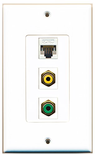 RiteAV - 1 Port RCA Yellow and 1 Port RCA Green and 1 Port Cat5e Ethernet White Decorative Wall Plate Decorative