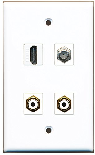 RiteAV - 1 Port HDMI 2 Port RCA White 1 Port Coax Cable TV- F-Type Wall Plate