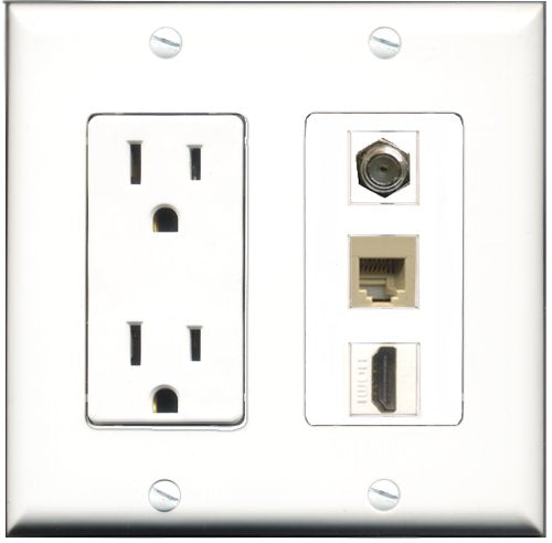 RiteAV - 15 Amp Power Outlet 1 Port HDMI 1 Port Coax 1 Port Phone Beige Decorative Wall Plate