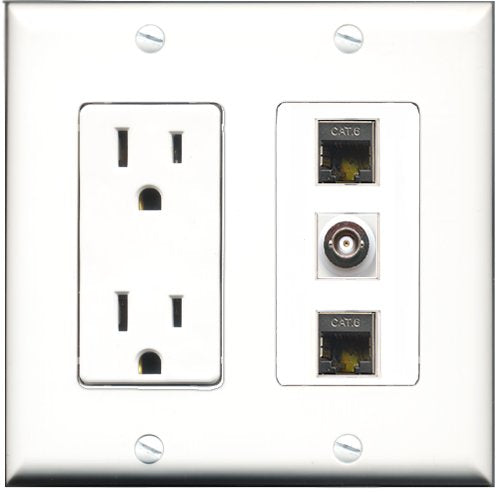 RiteAV - 15 Amp Power Outlet 2 Port Shielded Cat6 Ethernet Ethernet 1 Port BNC Decorative Wall Plate