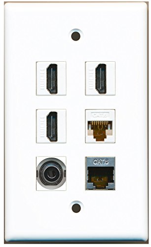 RiteAV - 3 HDMI 1 Port Shielded Cat6 Ethernet 1 Port 3.5mm 1 Port Cat6 Ethernet White Wall Plate