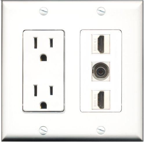 RiteAV - 15 Amp Power Outlet 2 Port HDMI 1 Port 3.5mm Decorative Wall Plate