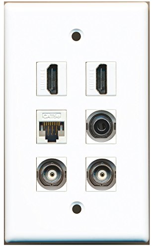 RiteAV - 2 HDMI 1 Port 3.5mm 2 Port BNC 1 Port Cat5e Ethernet White Wall Plate