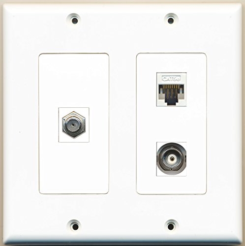 RiteAV - 1 Port Coax Cable TV- F-Type 1 Port BNC 1 Port Cat5e Ethernet White - 2 Gang Wall Plate