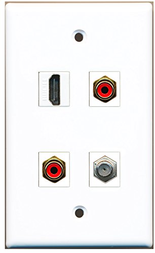 RiteAV - 1 Port HDMI 2 Port RCA Red 1 Port Coax Cable TV- F-Type Wall Plate