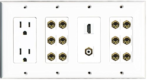 RiteAV - (4 Gang) 15A Power Outlet HDMI RCA White 12 Banana Wall Plate White