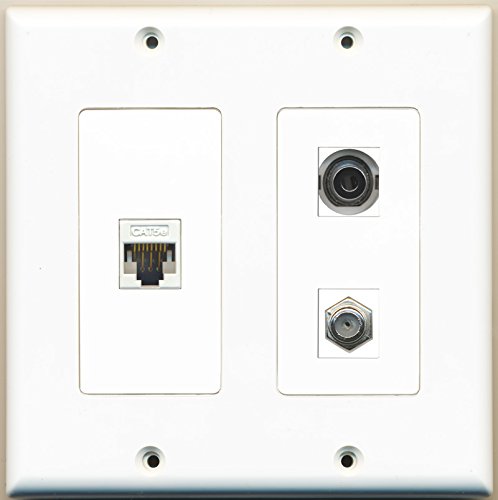 RiteAV - 1 Port Coax Cable TV- F-Type 1 Port 3.5mm 1 Port Cat5e Ethernet White - 2 Gang Wall Plate