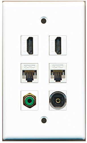 RiteAV - 2 HDMI 1 Port RCA Green 1 Port Toslink 2 Port Cat5e Ethernet White Wall Plate