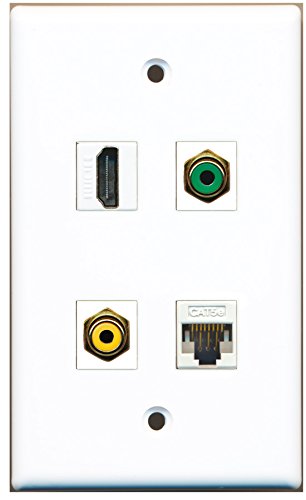 RiteAV - 1 Port HDMI 1 Port RCA Yellow 1 Port RCA Green 1 Port Cat5e Ethernet White Wall Plate