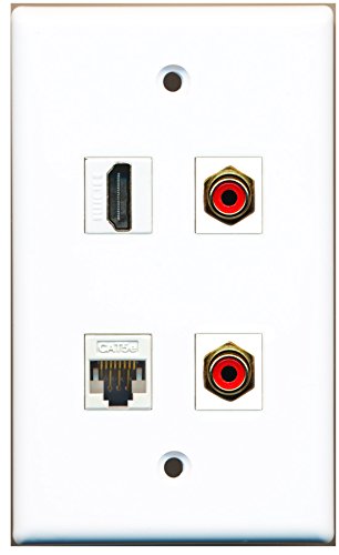RiteAV - 1 Port HDMI 2 Port RCA Red 1 Port Cat5e Ethernet White Wall Plate