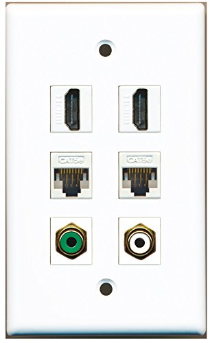 RiteAV - 2 HDMI 1 Port RCA White 1 Port RCA Green 2 Port Cat5e Ethernet White Wall Plate