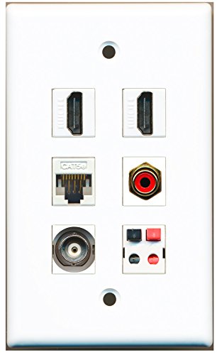 RiteAV - 2 HDMI 1 Port RCA Red 1 Port BNC 1 Port Cat5e Ethernet White 1 Port Speaker Wall Plate