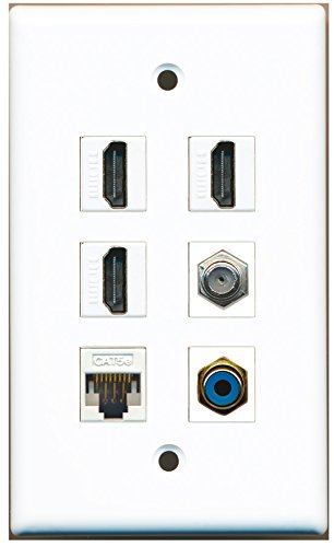 RiteAV - 3 HDMI 1 Port RCA Blue 1 Port Coax Cable TV- F-Type 1 Port Cat5e Ethernet White Wall Plate