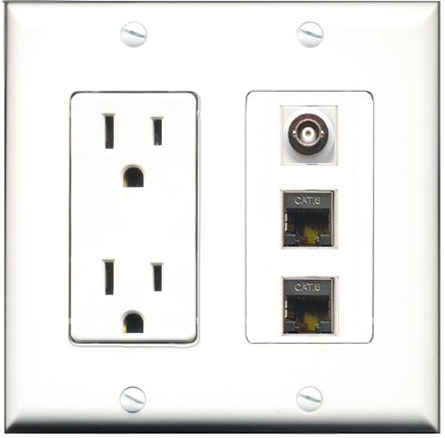 RiteAV - 15 Amp Power Outlet 2 Port Shielded Cat6 Ethernet Ethernet 1 Port BNC Decorative Wall Plate