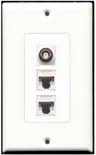 RiteAV - 1 Port BNC 2 Port Cat5e Ethernet White Wall Plate Decorative