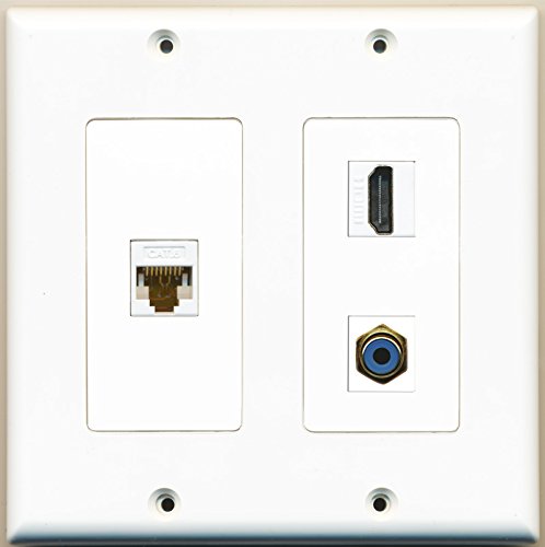 RiteAV - 1 Port HDMI 1 Port RCA Blue 1 Port Cat6 Ethernet White - 2 Gang Wall Plate