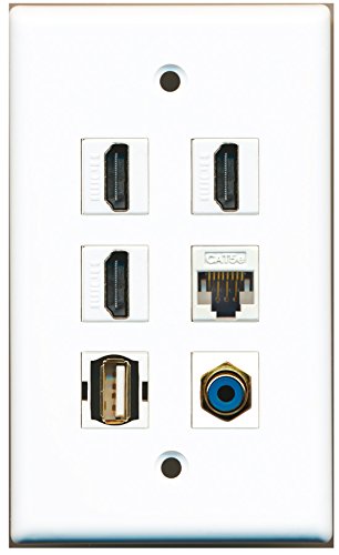 RiteAV - 3 HDMI 1 Port RCA Blue 1 Port USB A-A 1 Port Cat5e Ethernet White Wall Plate