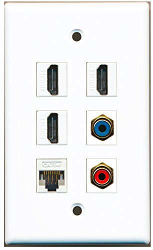 RiteAV - 3 HDMI 1 Port RCA Red 1 Port RCA Blue 1 Port Cat5e Ethernet White Wall Plate