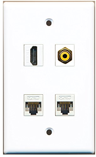 RiteAV - 1 Port HDMI 1 Port RCA Yellow 2 Port Cat5e Ethernet White Wall Plate