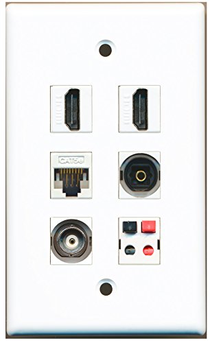 RiteAV - 2 HDMI 1 Port Toslink 1 Port BNC 1 Port Cat5e Ethernet White 1 Port Speaker Wall Plate