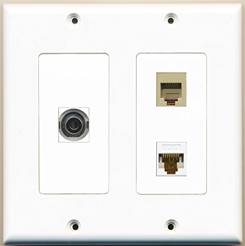 RiteAV - 1 Port Phone RJ11 RJ12 Beige 1 Port 3.5mm 1 Port Cat6 Ethernet White - 2 Gang Wall Plate