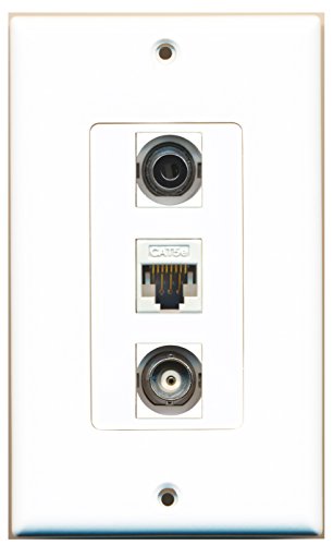 RiteAV - 1 Port 3.5mm and 1 Port BNC and 1 Port Cat5e Ethernet White Decorative Wall Plate