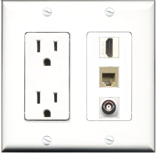 RiteAV - 15 Amp Power Outlet 1 Port HDMI 1 Port Phone Beige 1 Port BNC Decorative Wall Plate