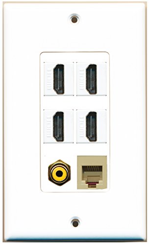 RiteAV - 4 Port HDMI 1 RCA Yellow 1 Phone RJ11 RJ12 Beige Wall Plate Decorative