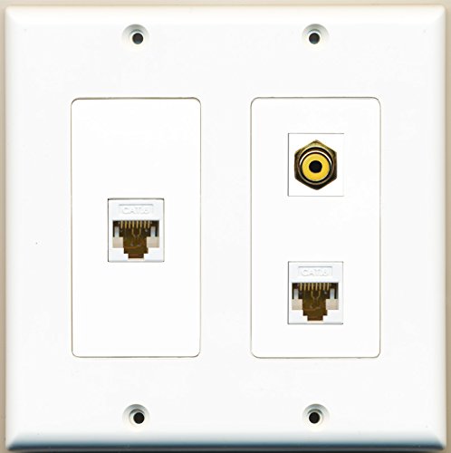 RiteAV - 1 Port RCA Yellow 2 Port Cat6 Ethernet White - 2 Gang Wall Plate