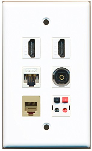 RiteAV - 2 HDMI 1 Port Phone RJ11 RJ12 Beige 1 Port Toslink 1 Port Cat5e Ethernet White 1 Port Speaker Wall Plate