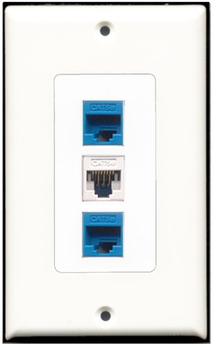 RiteAV - 1 Port Cat5e Ethernet White 2 Port Cat5e Ethernet Blue Wall Plate Decorative