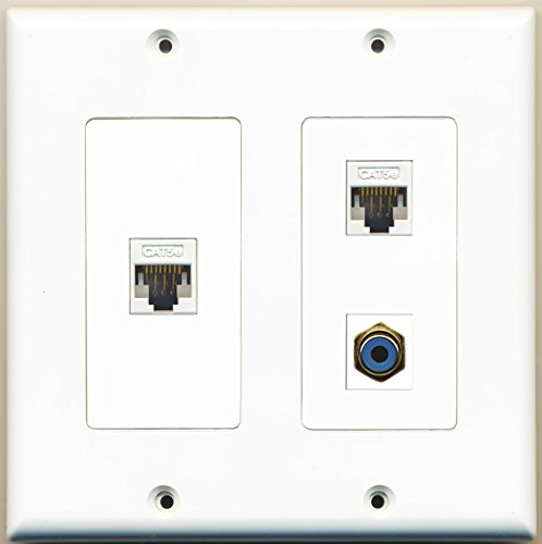 RiteAV - 1 Port RCA Blue 2 Port Cat5e Ethernet White - 2 Gang Wall Plate