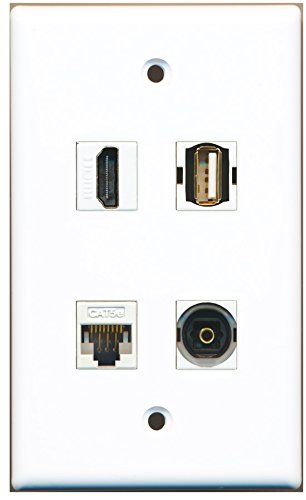 RiteAV - 1 Port HDMI 1 Port USB A-A 1 Port Toslink 1 Port Cat5e Ethernet White Wall Plate