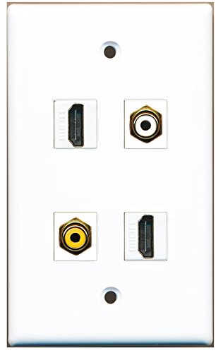 RiteAV - 2 Port HDMI 1 Port RCA White 1 Port RCA Yellow Wall Plate