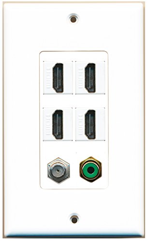 RiteAV - 4 Port HDMI 1 RCA Green 1 Coax Cable TV- F-Type Wall Plate Decorative
