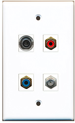 RiteAV - 1 Port RCA Red 1 Port RCA Blue 1 Port Coax Cable TV- F-Type 1 Port 3.5mm Wall Plate