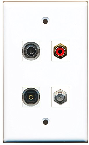 RiteAV - 1 Port RCA Red 1 Port Coax Cable TV- F-Type 1 Port Toslink 1 Port 3.5mm Wall Plate