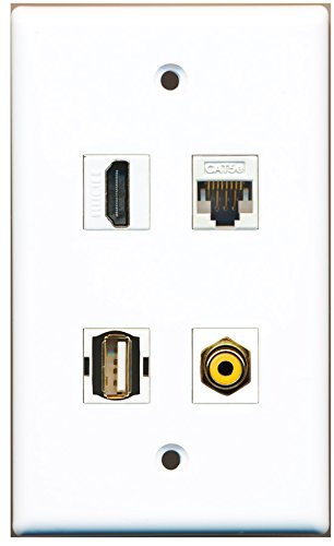 RiteAV - 1 Port HDMI 1 Port RCA Yellow 1 Port USB A-A 1 Port Cat5e Ethernet White Wall Plate