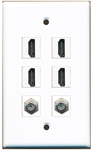 RiteAV - 4 Port HDMI 2 Port Coax Cable TV- F-Type Wall Plate - White