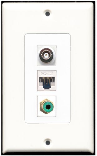 RiteAV - 1 Port RCA Green 1 BNC 1 Cat5e Ethernet White Wall Plate Decorative