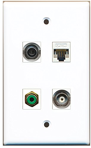 RiteAV - 1 Port RCA Green 1 Port 3.5mm 1 Port BNC 1 Port Cat5e Ethernet White Wall Plate