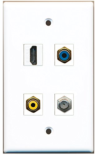 RiteAV - 1 Port HDMI 1 Port RCA Yellow 1 Port RCA Blue 1 Port Coax Cable TV- F-Type Wall Plate