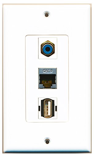RiteAV - 1 Port RCA Blue and 1 Port USB A-A and 1 Port Shielded Cat6 Ethernet Decorative Wall Plate Decorative