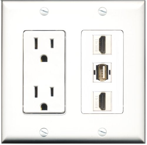 RiteAV - 15 Amp Power Outlet 2 Port HDMI 1 Port USB A-A Decorative Wall Plate