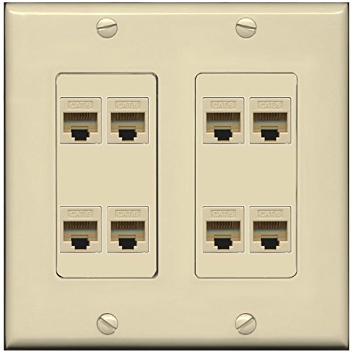 RiteAV (2 Gang Decorative) 8 Cat6 Ethernet Wall Plate Ivory